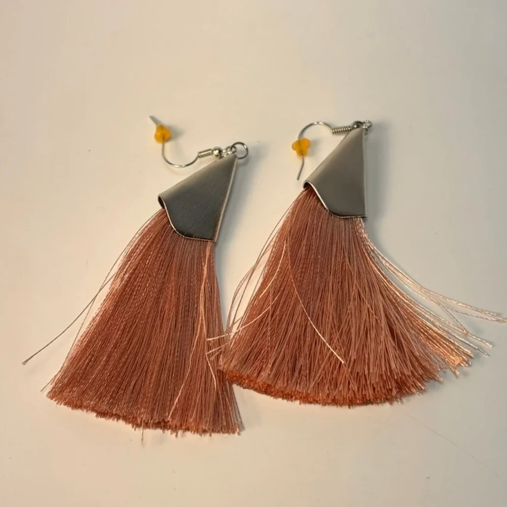 Earring Set Mauve Pink Tassel and Terrazzo Print Geometric‎ Drop Earrings